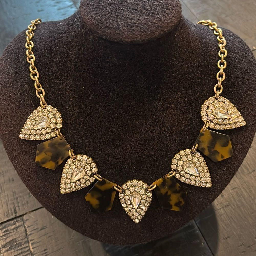 J. Crew Gold Tone Tortoise Pattern Pear Pave Collar Links Necklace